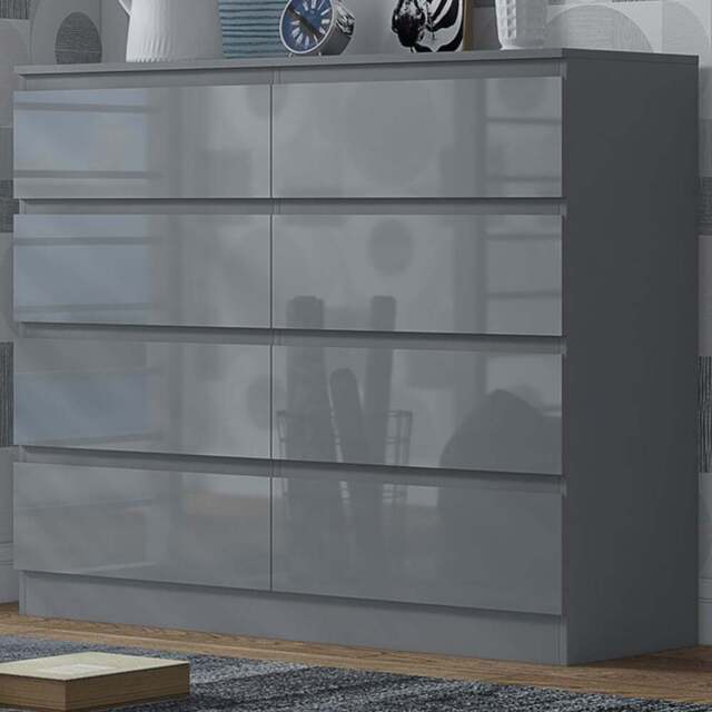 FWStyle Stora 8 Drawer Grey Gloss Chest Of Drawers - Wilko - image 1