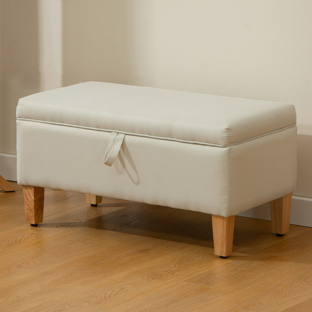 HOMCOM Beige Linen Fabric Ottoman Storage Box - Size: 28 x 38 x 73cm - Wilko - image 1