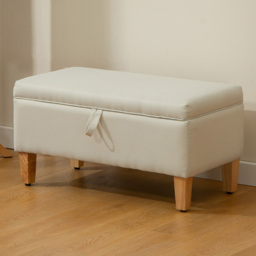 HOMCOM Beige Linen Fabric Ottoman Storage Box - Size: 28 x 38 x 73cm - Wilko