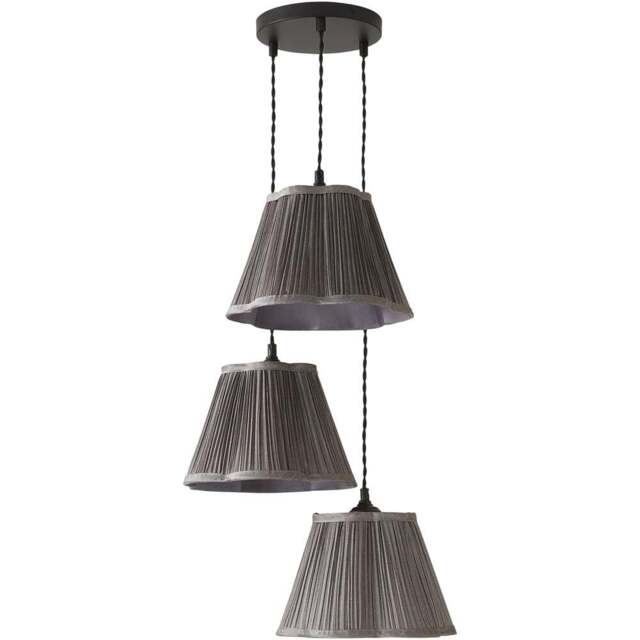 ValueLights Loralei Grey Pleated Faux Silk 3 Drop Cluster Black LED Ceiling Pendant Light - Size: 126 x 20.5 x 20.5cm - Gold - Wilko - image 1