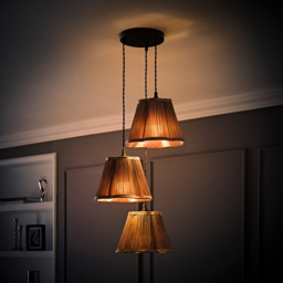 ValueLights Loralei Grey Pleated Faux Silk 3 Drop Cluster Black LED Ceiling Pendant Light - Size: 126 x 20.5 x 20.5cm - Gold - Wilko - thumbnail 7