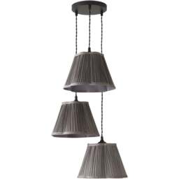 ValueLights Loralei Grey Pleated Faux Silk 3 Drop Cluster Black LED Ceiling Pendant Light - Size: 126 x 20.5 x 20.5cm - Gold - Wilko
