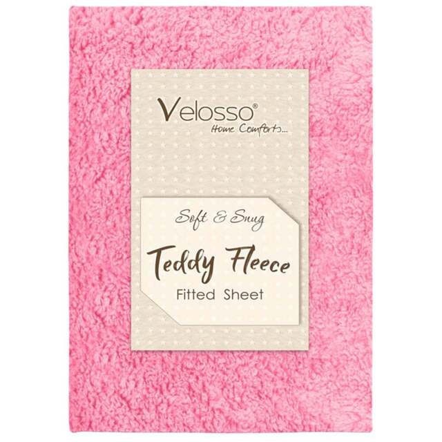 Velosso Double Deep Blush Teddy Fleece Fitted Sheet - Pink - Wilko - image 1