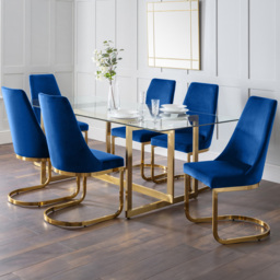 Julian Bowen Minori Vittoria 6 Seater Dining Set Blue - Gold - Wilko