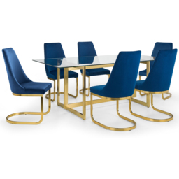 Julian Bowen Minori Vittoria 6 Seater Dining Set Blue - Gold - Wilko - thumbnail 3