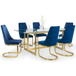 Julian Bowen Minori Vittoria 6 Seater Dining Set Blue - Gold - Wilko - thumbnail 4