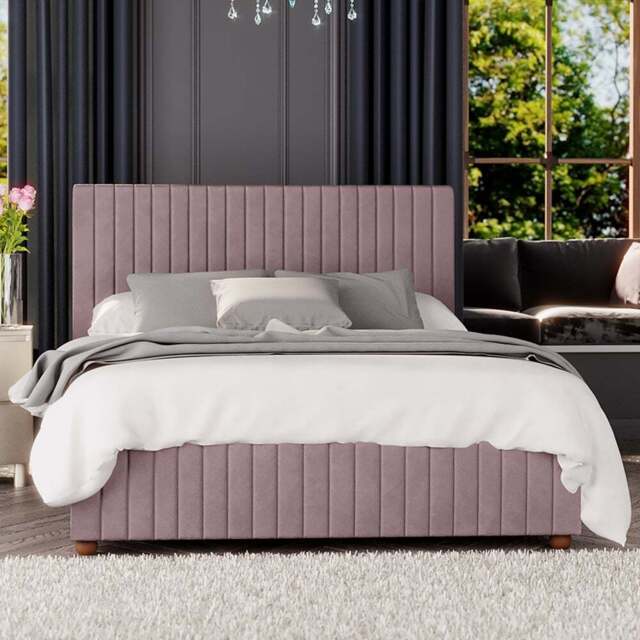 Laurence Llewelyn-Bowen Estella King Size Blush Plush Velvet Ottoman Bed - Pink - Wilko - image 1