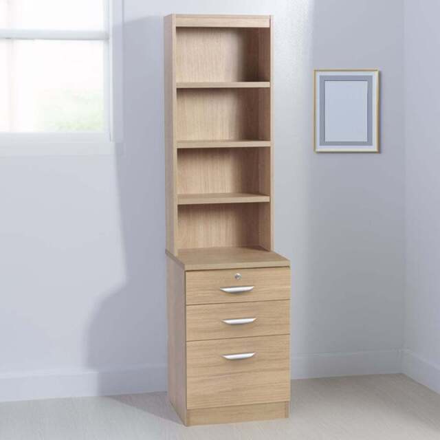R White Cabinets 3 Drawer 4 Shelf Brown Storage Unit with Hutch - Size: 182.8 x 47.9 x 54cm - Wilko - image 1