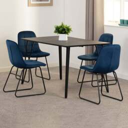Seconique Marlow and Lukas 4 Seater Dining Set Black Marble and Sapphire Blue Velvet - Black Marble/Sapphire Blue Velvet - Wilko