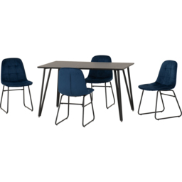 Seconique Marlow and Lukas 4 Seater Dining Set Black Marble and Sapphire Blue Velvet - Black Marble/Sapphire Blue Velvet - Wilko - thumbnail 4