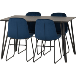 Seconique Marlow and Lukas 4 Seater Dining Set Black Marble and Sapphire Blue Velvet - Black Marble/Sapphire Blue Velvet - Wilko - thumbnail 3