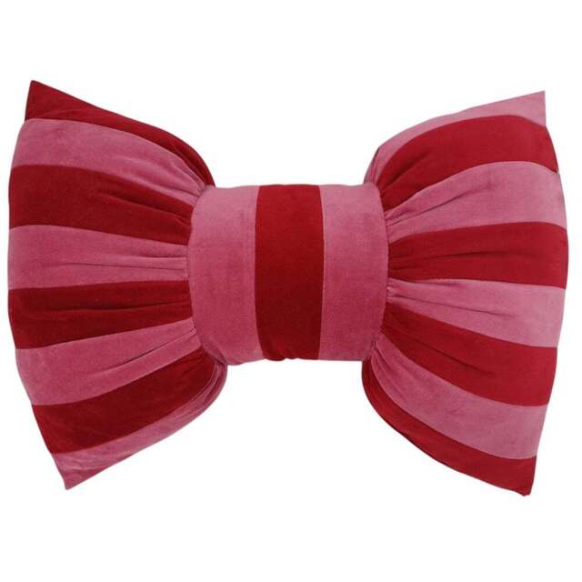 Bow Stripe Velvet Cushion - Red and Pink - All I want for Christmas - Wilko - image 1