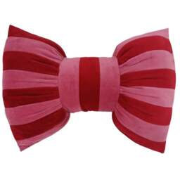 Bow Stripe Velvet Cushion  - Red and Pink - All I want for Christmas - Wilko - thumbnail 1