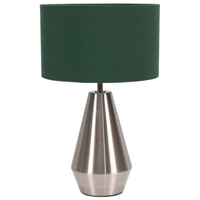 ValueLights Jax Forest Green Shade Brushed Chrome Touch LED Table Lamp - Size: 41 x 25 x 25cm - Silver - Wilko - image 1