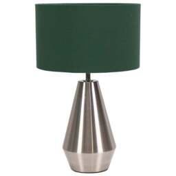ValueLights Jax Forest Green Shade Brushed Chrome Touch LED Table Lamp - Size: 41 x 25 x 25cm - Silver - Wilko