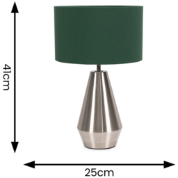 ValueLights Jax Forest Green Shade Brushed Chrome Touch LED Table Lamp - Size: 41 x 25 x 25cm - Silver - Wilko - thumbnail 7
