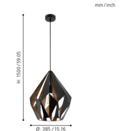 EGLO Carlton 1 Black and Copper Geometric Pendant Lampshade - Size: 150 x 38.5 x 150cm - Wilko - thumbnail 5