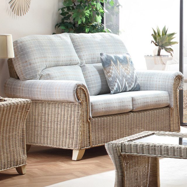Desser Clifton 2 Seater Natural Rattan Check Fabric Sofa - Grey - Wilko - image 1