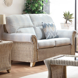Desser Clifton 2 Seater Natural Rattan Check Fabric Sofa - Grey - Wilko
