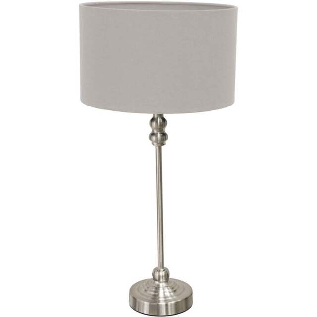 ValueLights Maggie Grey and Brushed Chrome Drum Shade Candlestick LED Table Lamp - Size: 50 x 25 x 25cm - Silver - Wilko - image 1
