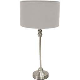 ValueLights Maggie Grey and Brushed Chrome Drum Shade Candlestick LED Table Lamp - Size: 50 x 25 x 25cm - Silver - Wilko