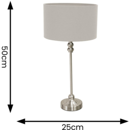 ValueLights Maggie Grey and Brushed Chrome Drum Shade Candlestick LED Table Lamp - Size: 50 x 25 x 25cm - Silver - Wilko - thumbnail 7