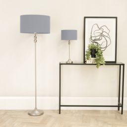 ValueLights Maggie Grey and Brushed Chrome Drum Shade Candlestick LED Table Lamp - Size: 50 x 25 x 25cm - Silver - Wilko - thumbnail 6