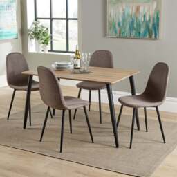 Core Products Aspen 4 Seater Foiled Top Upholstered Rectangular Dining Set Aged Oak Effect - Size: 80 x 120 x 75cm - n/a - Wilko