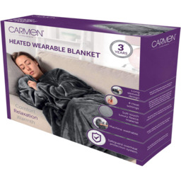 Carmen Grey Fleece Heated Wearable Blanket 183 x 155cm - Size: 1 x 183 x 155cm - SILVER - Wilko - thumbnail 3