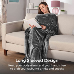 Carmen Grey Fleece Heated Wearable Blanket 183 x 155cm - Size: 1 x 183 x 155cm - SILVER - Wilko - thumbnail 6