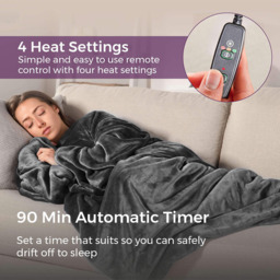 Carmen Grey Fleece Heated Wearable Blanket 183 x 155cm - Size: 1 x 183 x 155cm - SILVER - Wilko - thumbnail 7