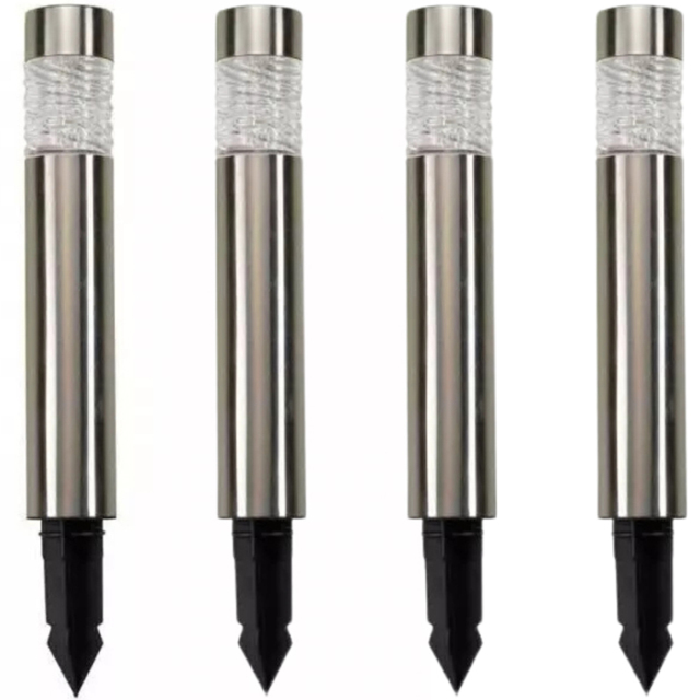 Garden Mile 4 Pack Bollard Solar LED Stake Light - Size: 57 x 20 x 20cm - Silver - Wilko - image 1