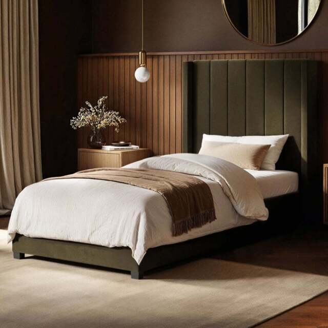 Flair Tiggy Single Khaki Velvet Ottoman Bed - Green - Wilko - image 1