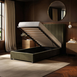 Flair Tiggy Single Khaki Velvet Ottoman Bed - Green - Wilko - thumbnail 6