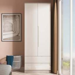 Crowndale Milan 2 Door 2 Drawer Kashmir Gloss and Grey Oak Tall Wardrobe Ready Assembled - Kashmir Gloss & Grey Oak - Wilko - thumbnail 1
