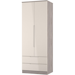Crowndale Milan 2 Door 2 Drawer Kashmir Gloss and Grey Oak Tall Wardrobe Ready Assembled - Kashmir Gloss & Grey Oak - Wilko - thumbnail 3