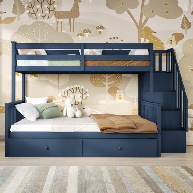 Flair Tag Navy Triple Staircase Bunk Bed with Trundle - Size: Single - Blue - Wilko - image 1