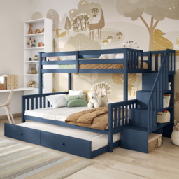 Flair Tag Navy Triple Staircase Bunk Bed with Trundle - Size: Single - Blue - Wilko - thumbnail 4