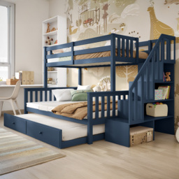 Flair Tag Navy Triple Staircase Bunk Bed with Trundle - Size: Single - Blue - Wilko - thumbnail 7