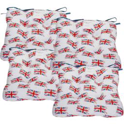 Bellissimo Union Jack White Seat Pad 4 Pack - Size: 40 x 40cm - Wilko