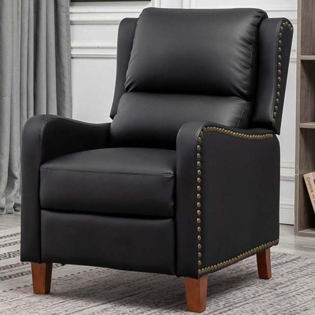 Furniture One Black Leather Pushback Recliner Chair - Size: Single - Wilko - image 1