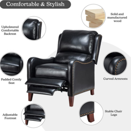 Furniture One Black Leather Pushback Recliner Chair - Size: Single - Wilko - thumbnail 7