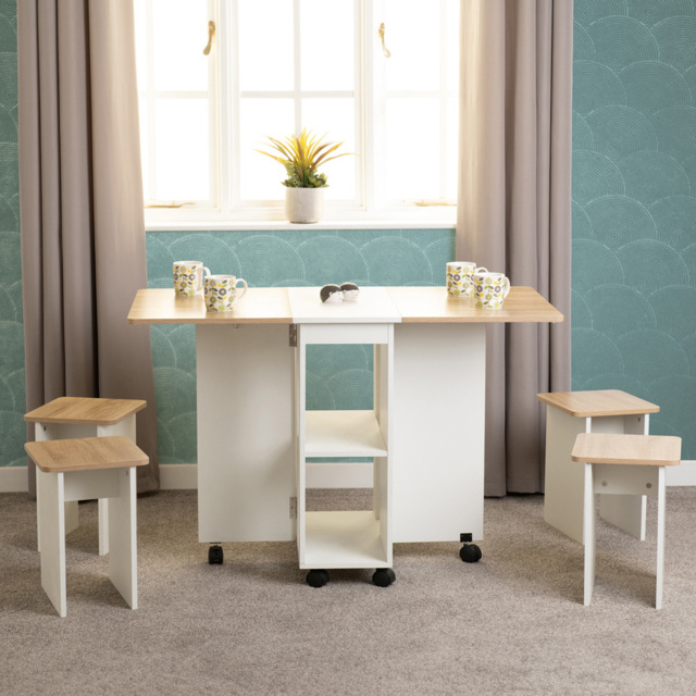 Seconique Seymore 4 Seater Stowaway Dining Set White and Oak Effect - Wilko - image 1