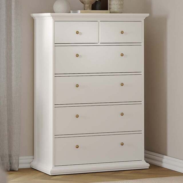 Florence Paris 6 Drawer White Chest of Drawers - Wilko - image 1