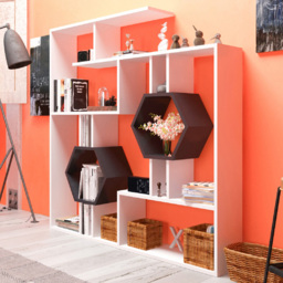 Decorotika Tamara White and Black Geometric Unique Bookshelf - Size: 134 x 134 x 22cm - Multi - Wilko - thumbnail 1