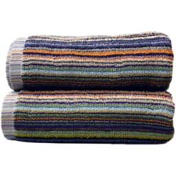 Allure Bath Fashions Remnant Yarn Recycled Cotton Striped Hand Towel 2 Pack - Size: 50 x 85cm - Multi - Wilko