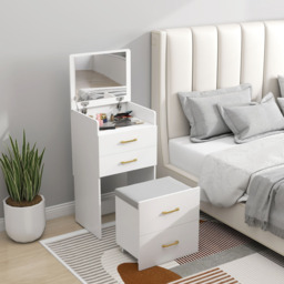 HOMCOM 4 Drawer 3 in 1 Mirror Dressing Table with Cushioned Stool - Size: 16.5 x 56 x 103cm - White - Wilko - thumbnail 4