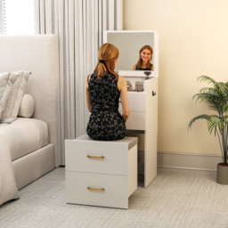 HOMCOM 4 Drawer 3 in 1 Mirror Dressing Table with Cushioned Stool - Size: 16.5 x 56 x 103cm - White - Wilko - thumbnail 5