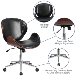 FWStyle Black and Walnut Faux Leather Armless Office Chair - Size: 97.79 x 66.04 x 65.41cm - Wilko - thumbnail 6