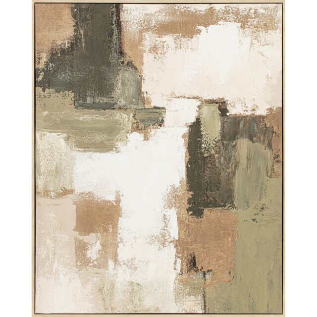 Abstract Hand Painted Linen Canvas Green - Wilko - image 1